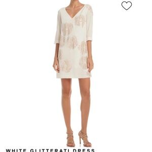 Trina Turk White Glitterati Dress Gold beading Mini Dress silk flow fireworks